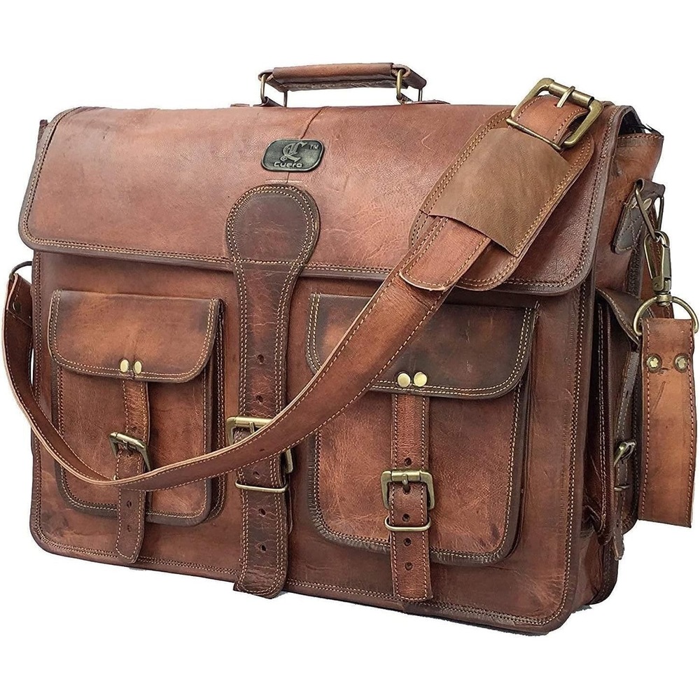 18" Leather Messenger Bag for Men Full‎ Grain Laptop Satchel Crossbody Office